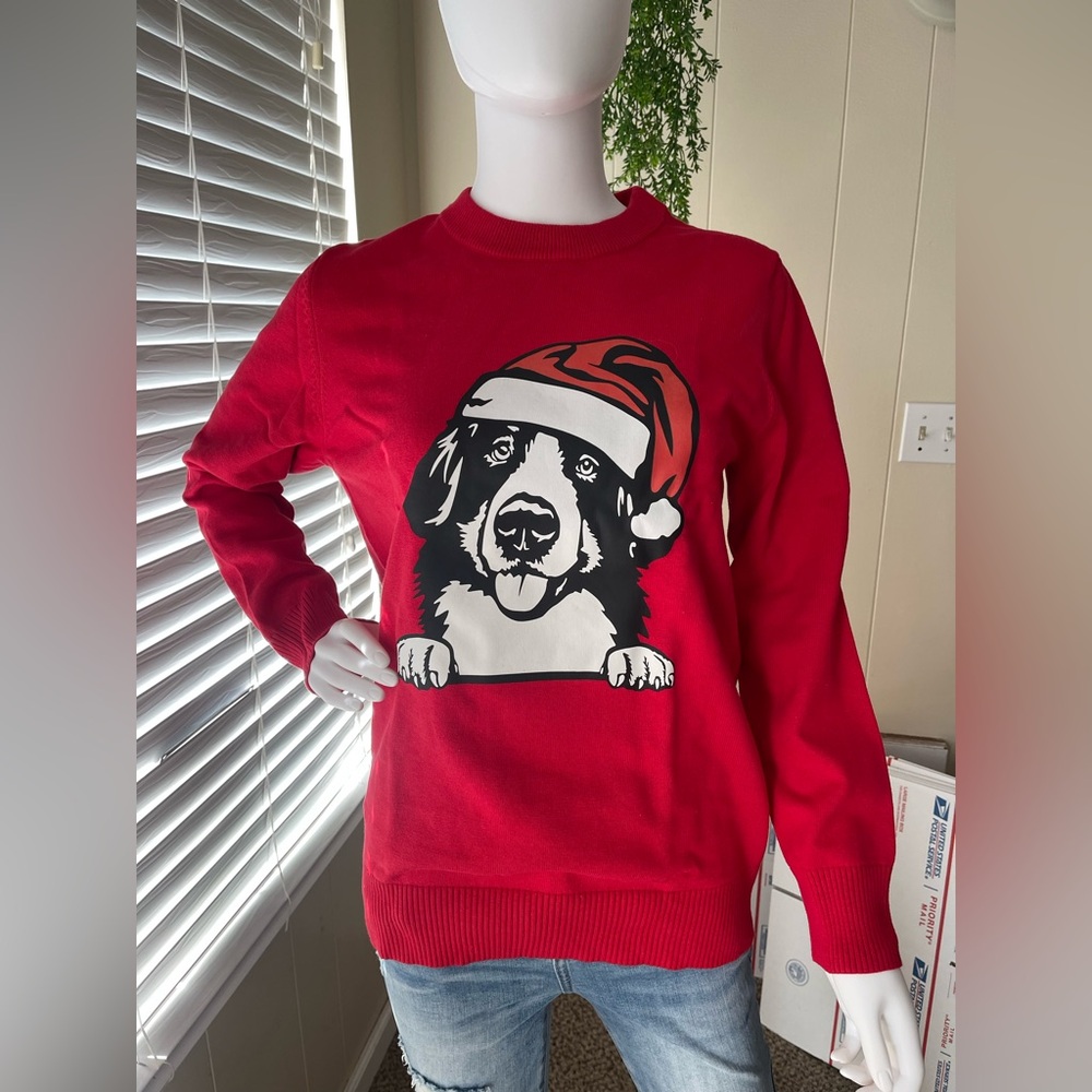 GINGTTO Men’s Graphic Santa Hat Dog Sweater